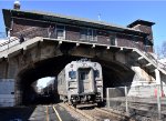  NJT Train # 1712 passing underneath the former Lackawanna Kingsland Station building 